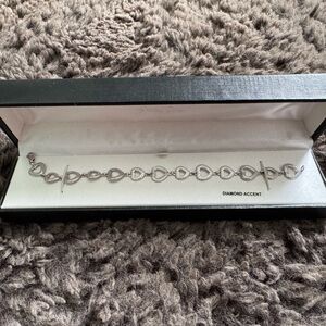 Elegant Silver Heart Diamond Accent Bracelet